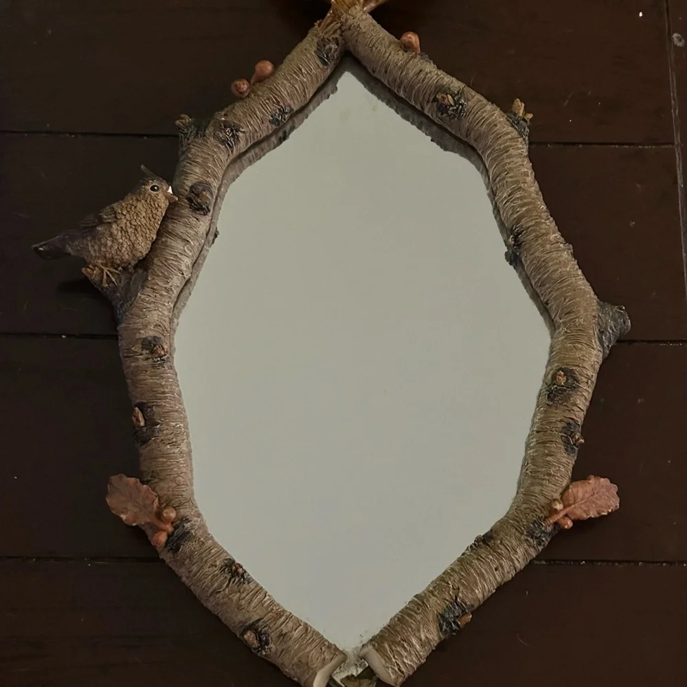 Rustic Brown Leaf and Bird Wall Mirror